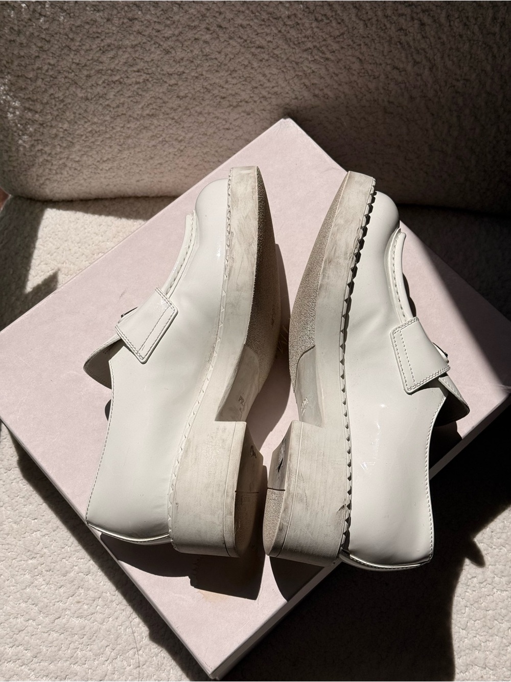 PRADA Chunky White Monolith Triangle Leather Loafers 37 EU 7 US - Picture 9 of 14